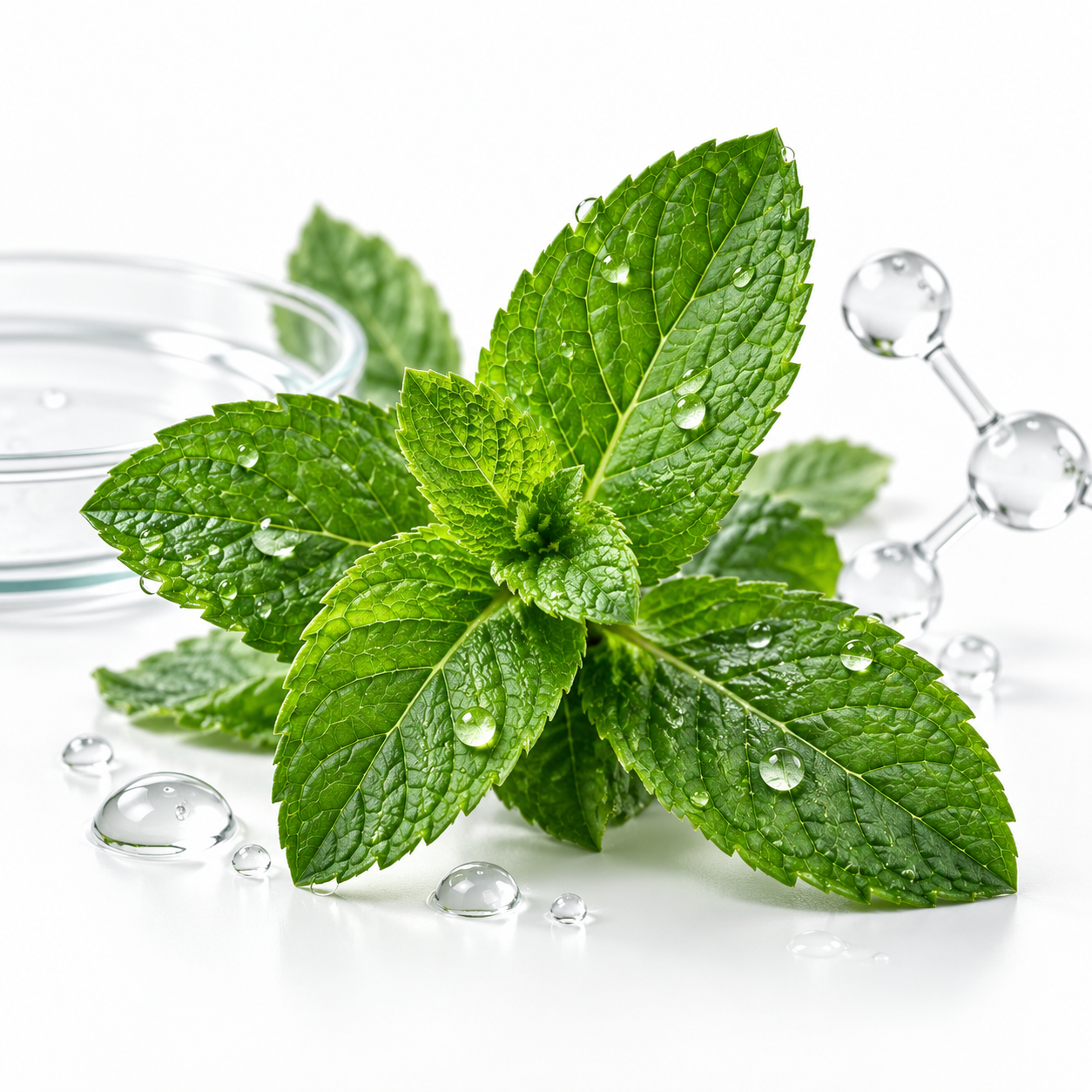 Fresh mint leaves with water droplets