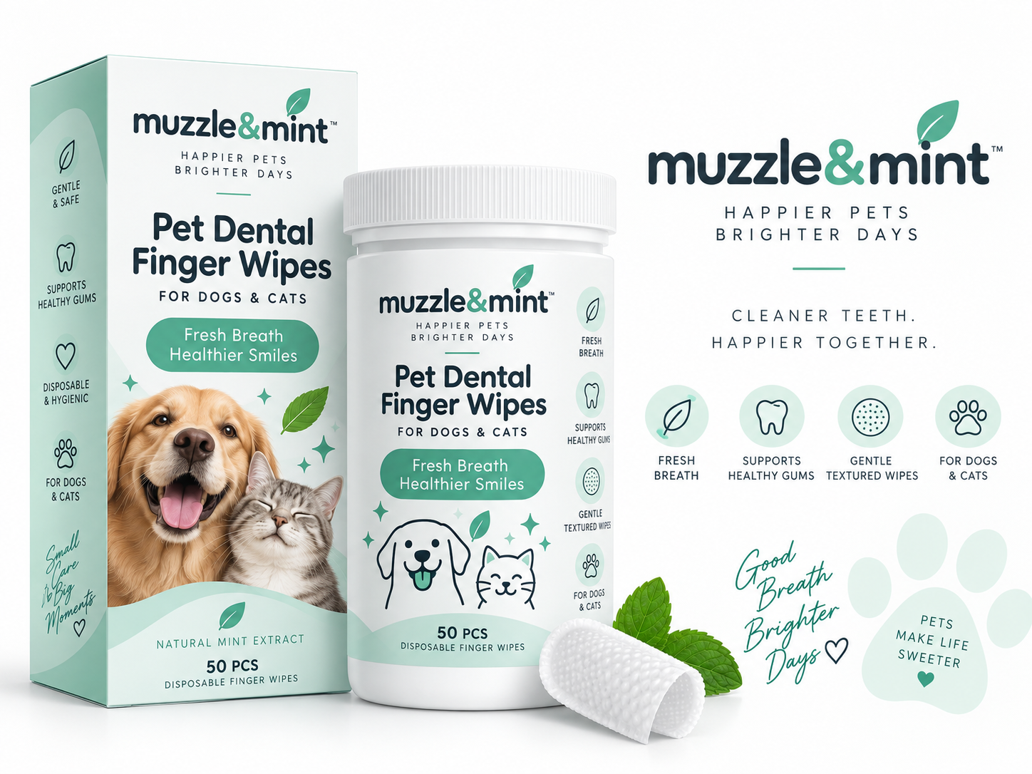 muzzle&mint pet dental finger wipes